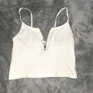 Zip Up White Crop Top
